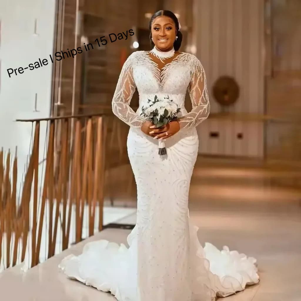 Women's Clothing Bride's Long Sleeved Plus Size Wedding Dress Slim Fit Mermaid Style For Main Dress Pre-sale I Ships In 15 Days