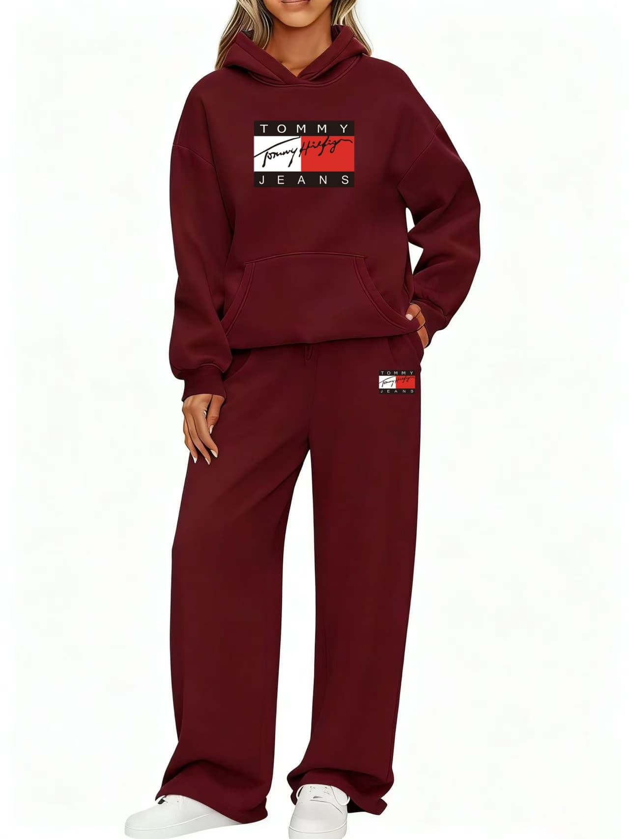 Ensemble de survêtement deux pièces pour femme, sweat à capuche et pantalon de jogging, coupe oversize, tenue décontractée brodée.