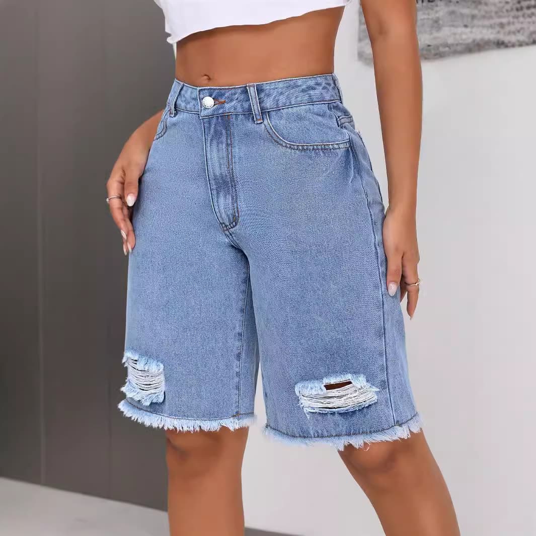 Women's Clothing INS Casual All Match Ripped Jeans Shorts
