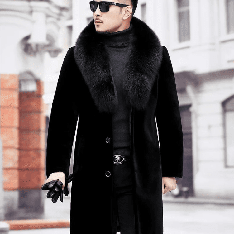 Men's Mink-Inspired Overcoat - Premium Fur Long Coat, Business Casual Winter Outerwear