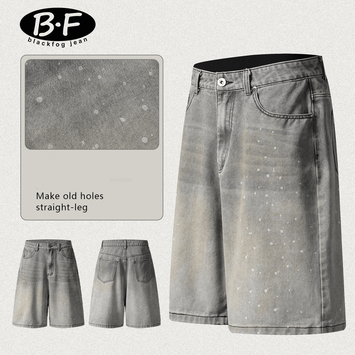 Men's Clothing Retro Washed Distressed Ink Splashed Jeans High Street Personality Loose Wide Leg Shorts
