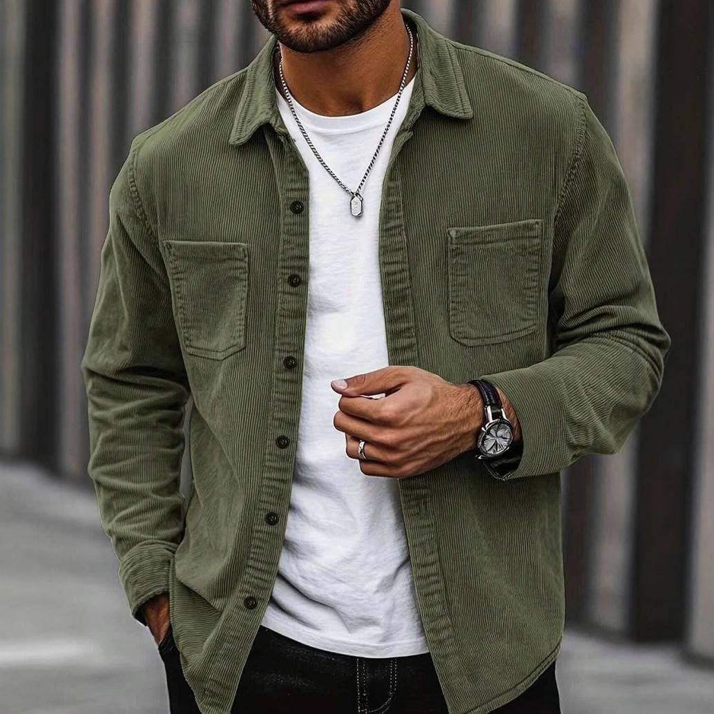 Men's Clothing Corduroy Workwear Pocket Shirt Casual Jacket