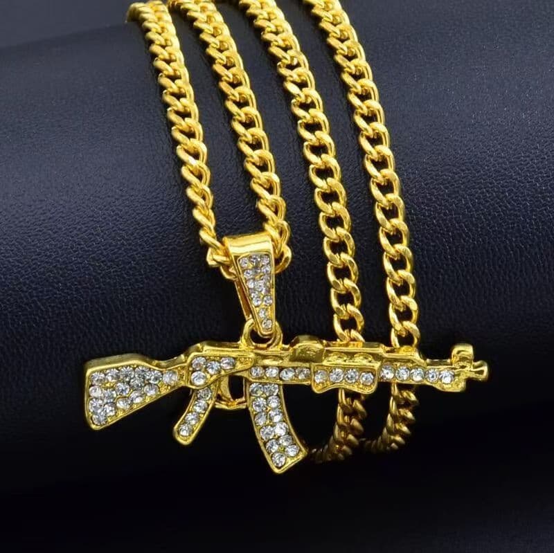 Fashion Ak47 Gun Shape Pendant Necklace For Women Men Gifts Hip Hop Gold Silver Submachine Gun Army Male Chain Choker Jewelry