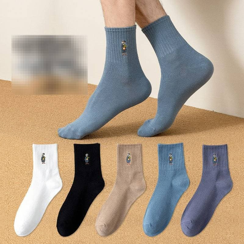 Men's Socks Autumn And Winter Boys' Mid Tube Socks Sports Solid Color Cotton Socks Japanese Style Sunglasses Men's Embroidered Socks