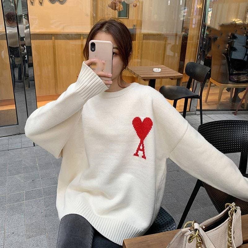 Vêtements pour femmes lâche style paresseux étudiant doux polyvalent chic base de broderie pull