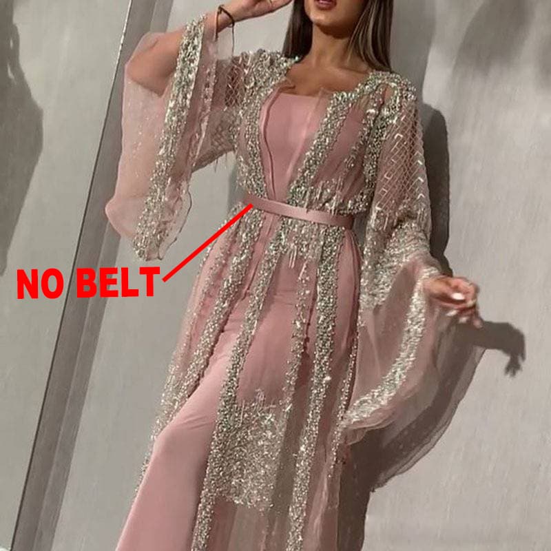 Women's Gold Stamped Evening Dress - Elegant Long Swing Dress With Shawl For Banquet & Special Occasions