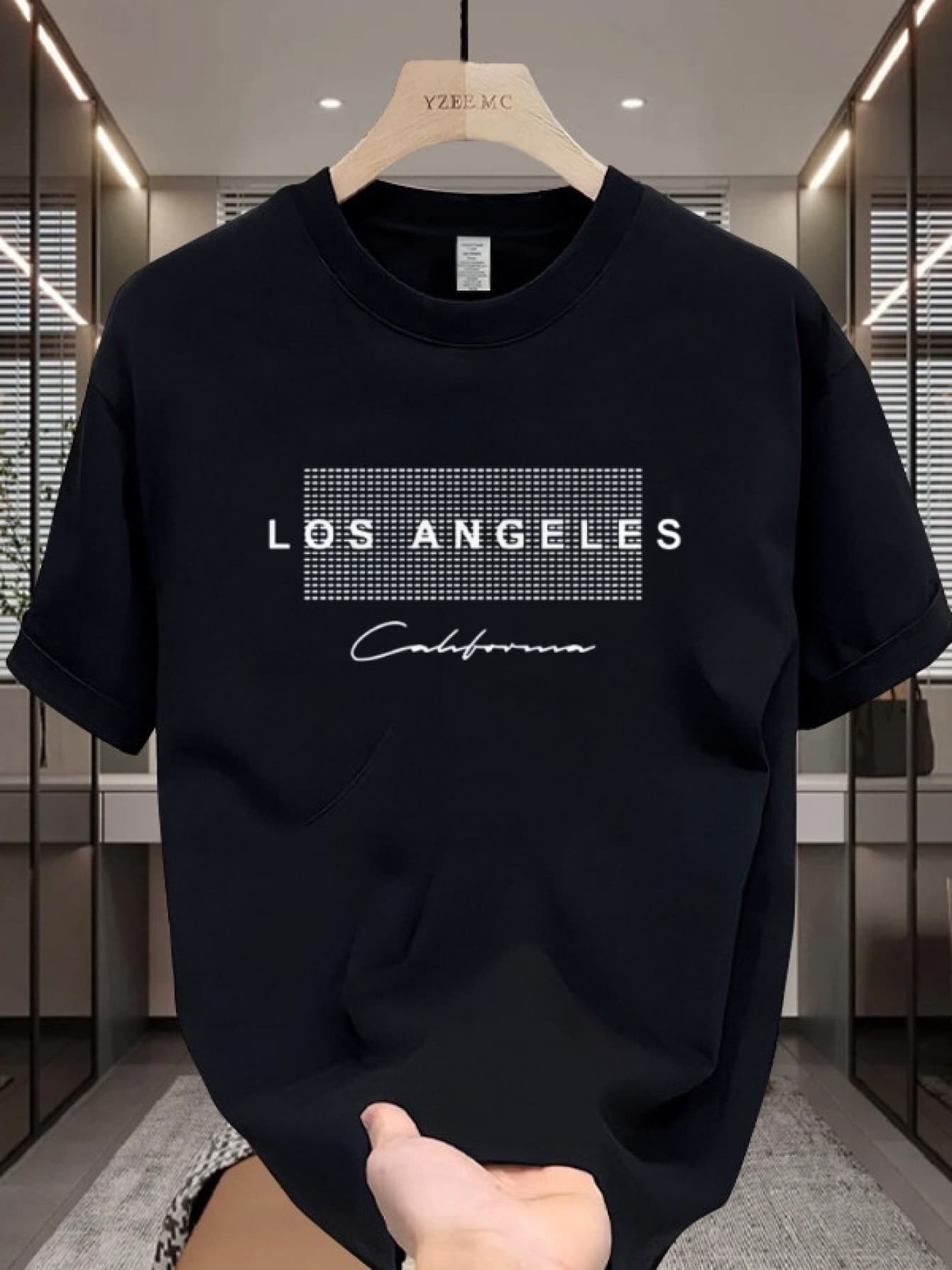 100% Pure Cotton Men's Spring And Autumn Fashion Short Sleeved Los Angeles Graphic Printed Casual Slim Fit Versatile Top