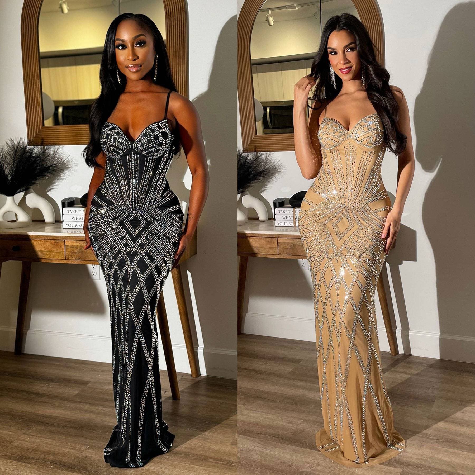 New European And American Sexy And Fashionable Sleeveless Rhinestone Camisole Backless Slim Fit Dress Party Dress