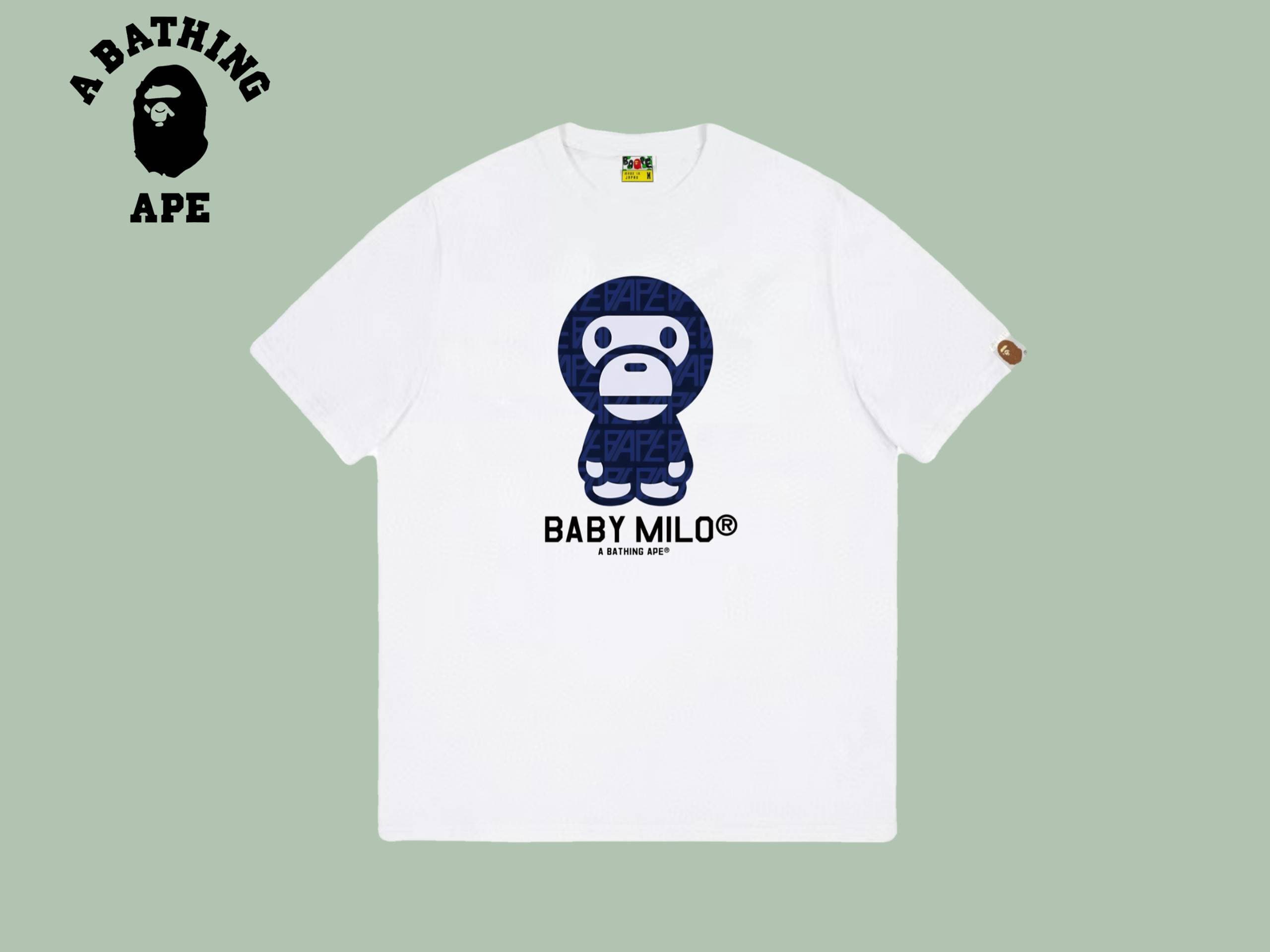 A BATHING APE BAPE-Ape Head Baby MILO Letter Ape Printed Short Sleeved T-shirt Made Of Pure Cotton Fabric