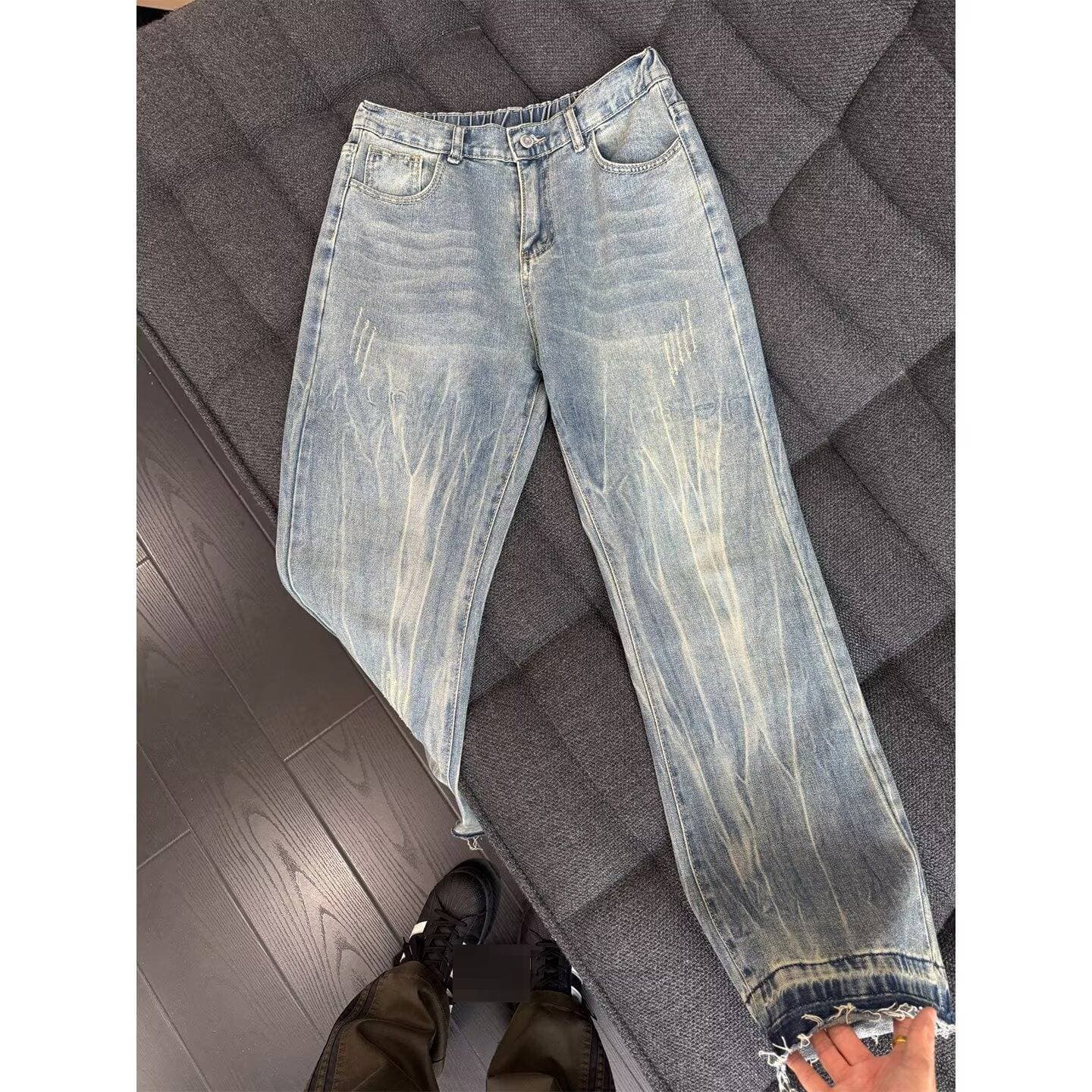 ​​Vintage-Inspired Cat Scratch Jeans For Men - Slim Fit, High Street Straight & Flared Trousers (Blue, S-3xl)​​