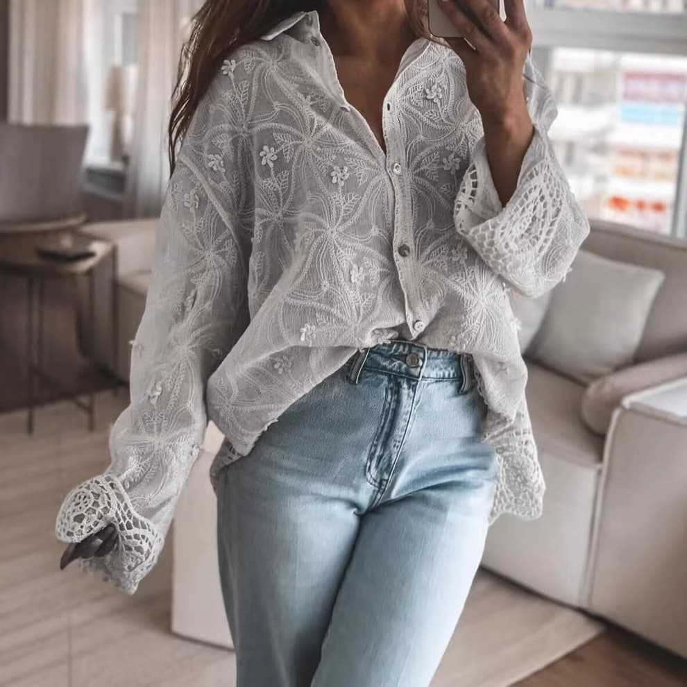 Women's Clothing New Cotton Embroidery Lace Casual Stitching Shirt Tops