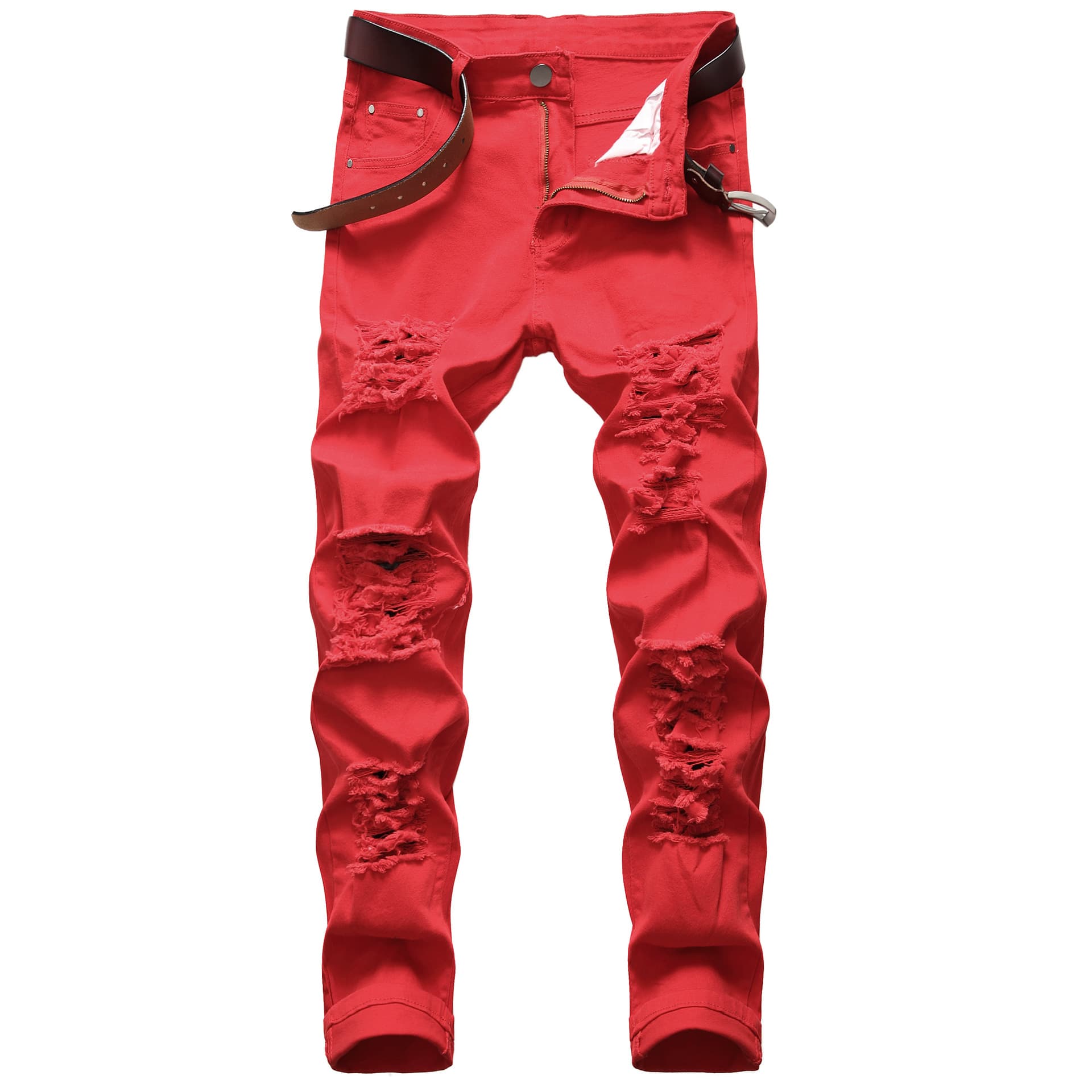 Men's Casual Large Ripped Elastic Trousers Slim Denim Men's White Pants With Many Ripped Holes