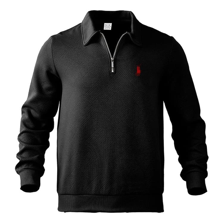 Vêtements pour hommes 24 automne Cross Border hommes rétro lourd jacquard à manches longues revers demi-fermeture éclair polo bas couleur unie sw