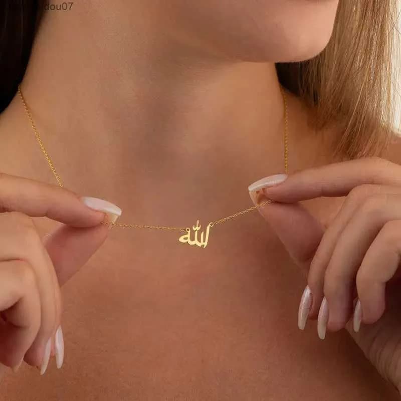Necklaces Personalized Letter Love God Patience Arabic Necklace Islamic Jewelry Stainless Steel Allah Pendant Corell