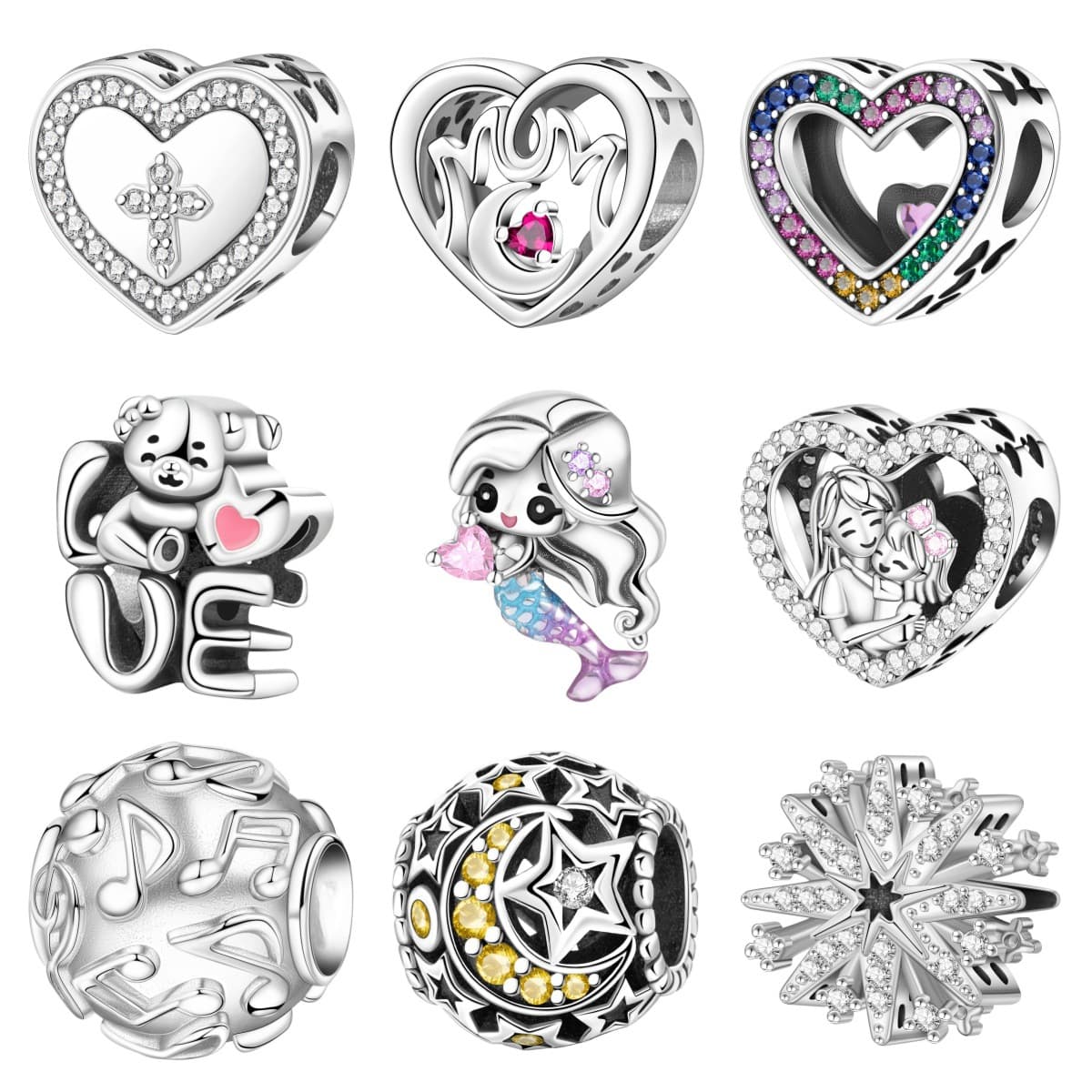 Women's Jewelry Bracelet Accessories Love Mother And Daughter Musical Notes Fireworks Mermaid Charm Pendant Beads Copper Silver