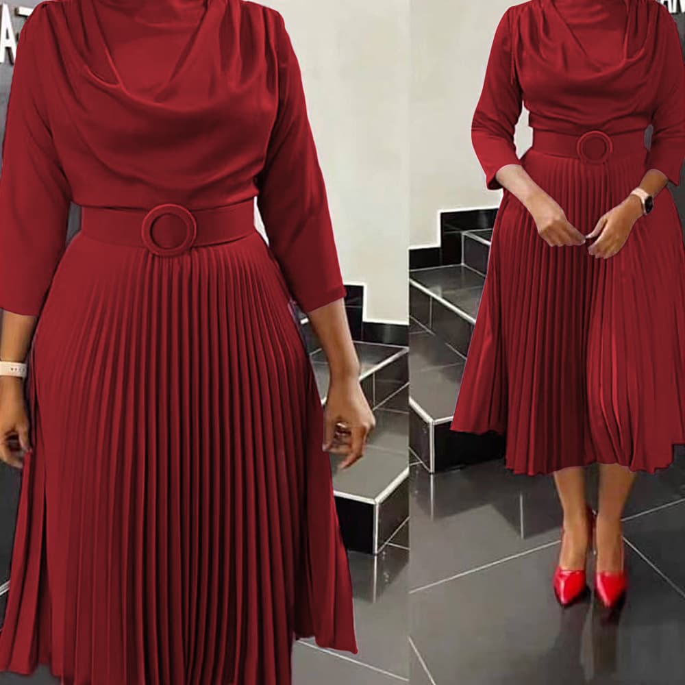 Women's Fashion African Large Size Solid Color Pleated