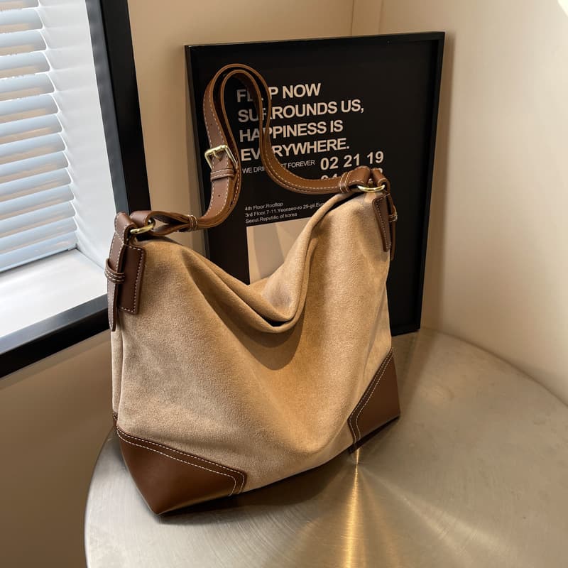 Women's Tote Bag Premium Suede Shoulder Bag Large Capacity Commuter Bucket Bag
