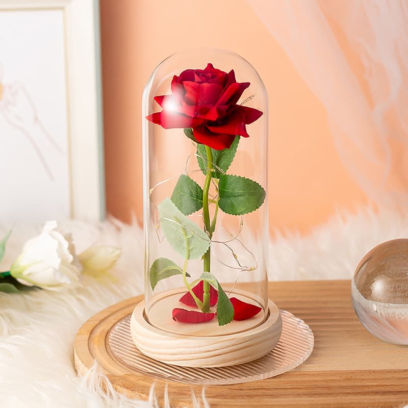 Simulation Rose Immortal Flower Glass Cover Small Gift Desktop Ornaments Valentine's Day Christmas Gift New Products