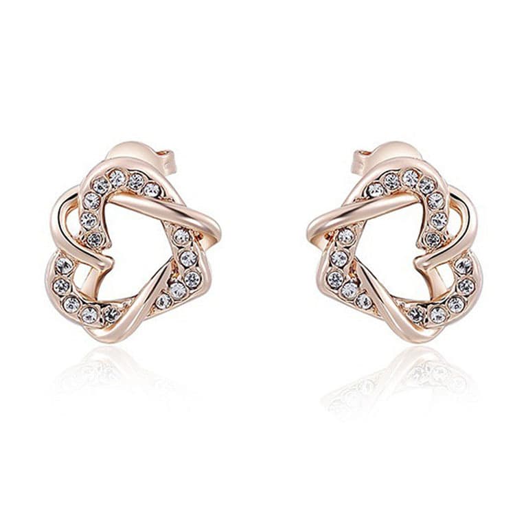 Small fashion jewelry earrings full diamond double heart winding earrings