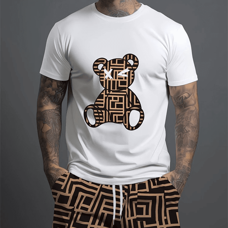Women's Clothing Men's 3d Bear Print Short Sleeved T Shirt Suit Sports Oversized Tops Casual Loose Outdoor Summer Style