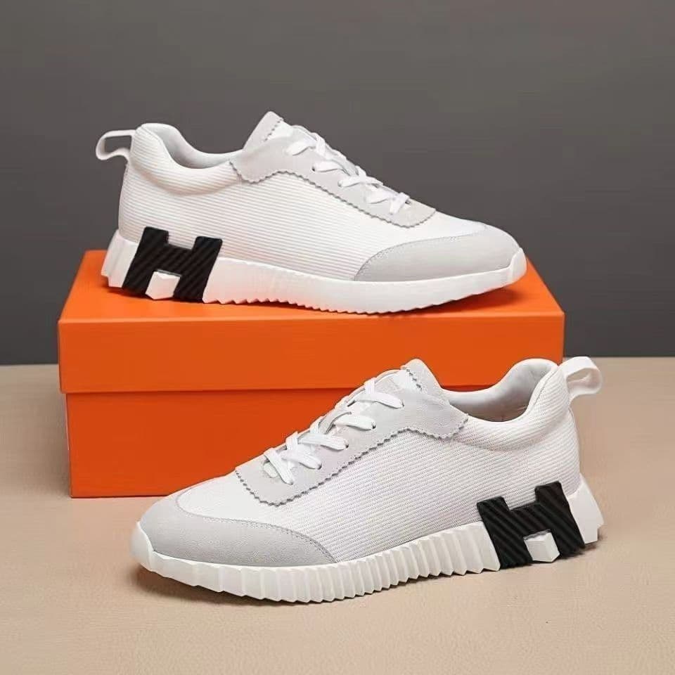 Chaussures grises souples et décontractées en cuir véritable poli de marque H, baskets noires pour femmes et hommes