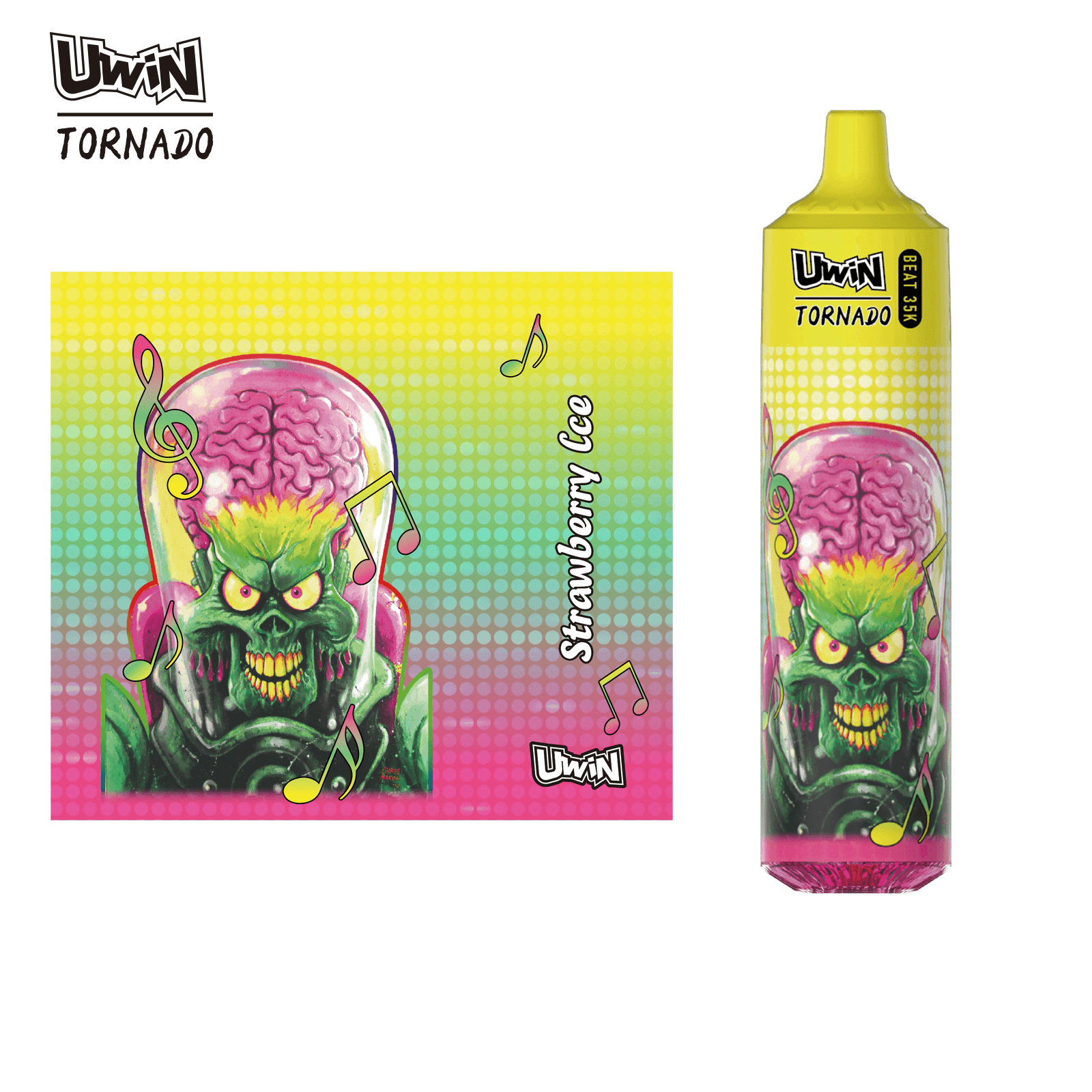 1. Uwin RandM Tornado Beat 35 000 bouffées, cigarette électronique rechargeable et jetable | Lumière musicale RGB, résistance mesh