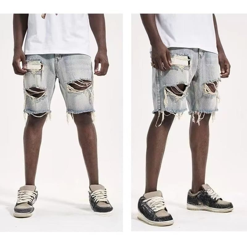 New Slim-fitting Small Feet Trendy Temperament Lazy Five-point Pants Jeans Youth Popular Summer Men's Literary Trend