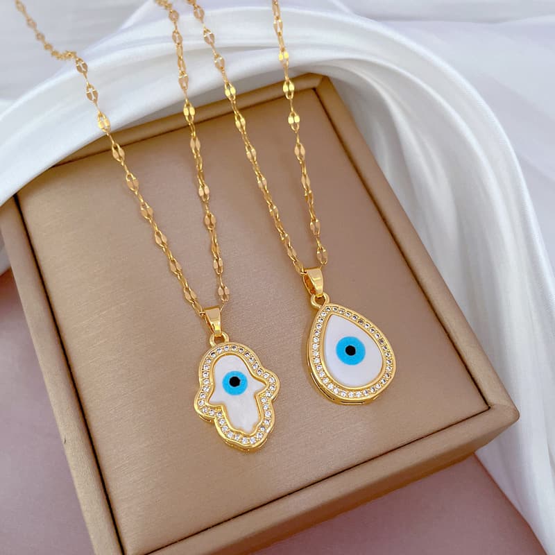 Evil Eye Necklaces for Women Stainless Steel Gold Color Evil Eye Pendant Necklace Choker Wedding Christmas Jewelry Gift