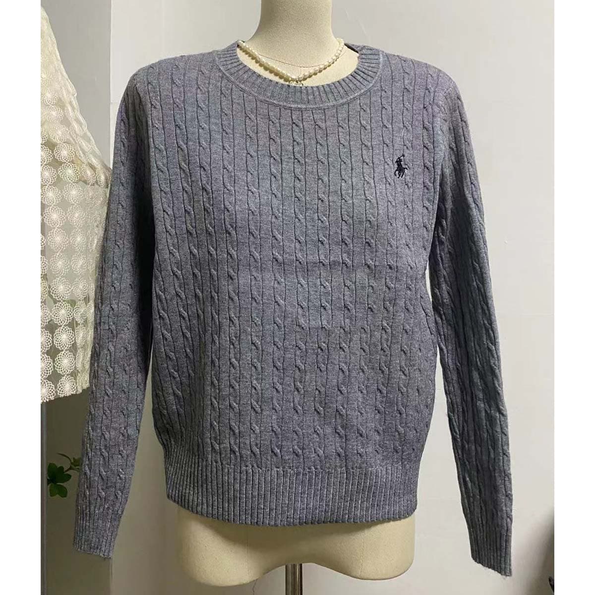 Pull brodé de golf torsadé pour femme, pull à manches longues et col rond