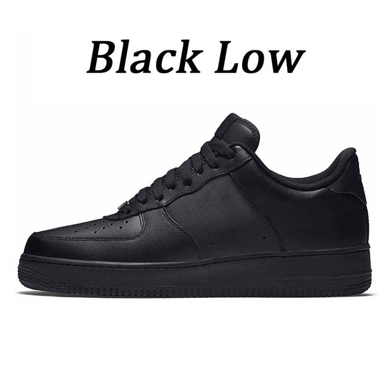 Baskets basses Air Force 1 blanches et noires, style décontracté, idéales pour la course et les sports de plein air. Pointures 36 à 47.