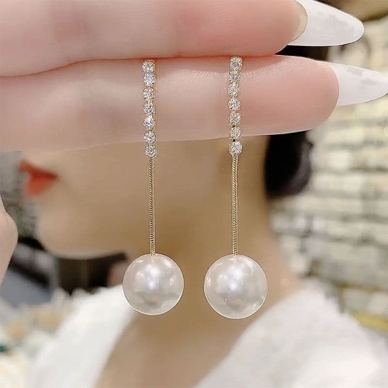 Silver Needle Light Luxury Water Diamond Large Pearl Fashionable Versatile, Simple and Elegant, Internet Celebrity