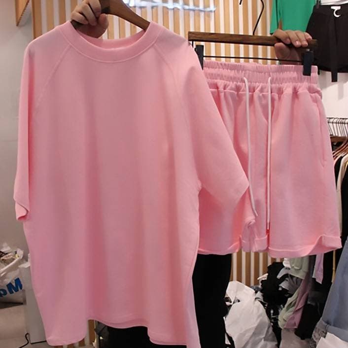 Women's Clothing Loose Short Sleeved T Shirt Wide Leg Shorts Two Piece Suit