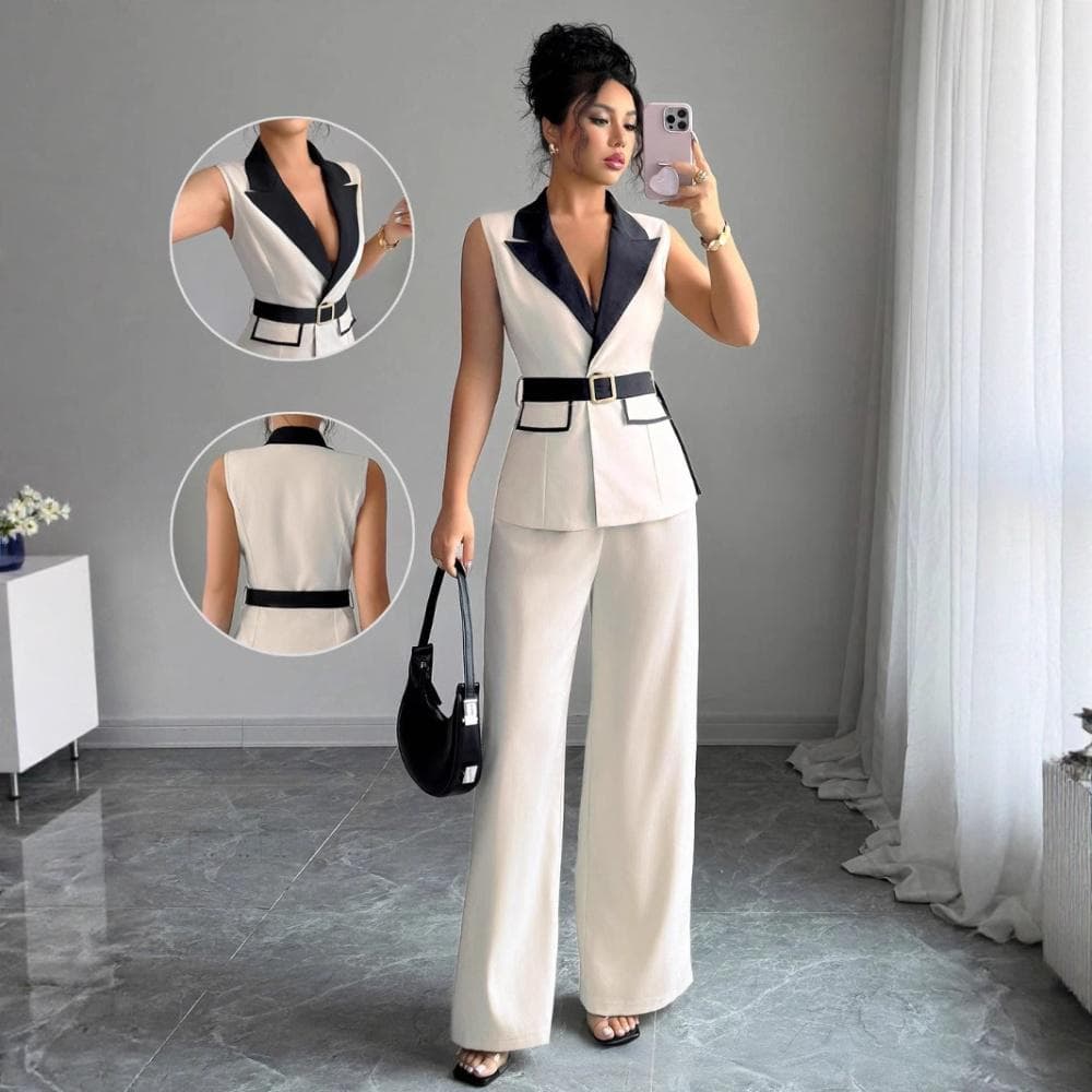 Vêtements pour femmes, style élégant, haut tube, pantalon droit, gilet, combinaison bustier élégante, costume pour femmes avec gilet - Beige, S/M/L/XL