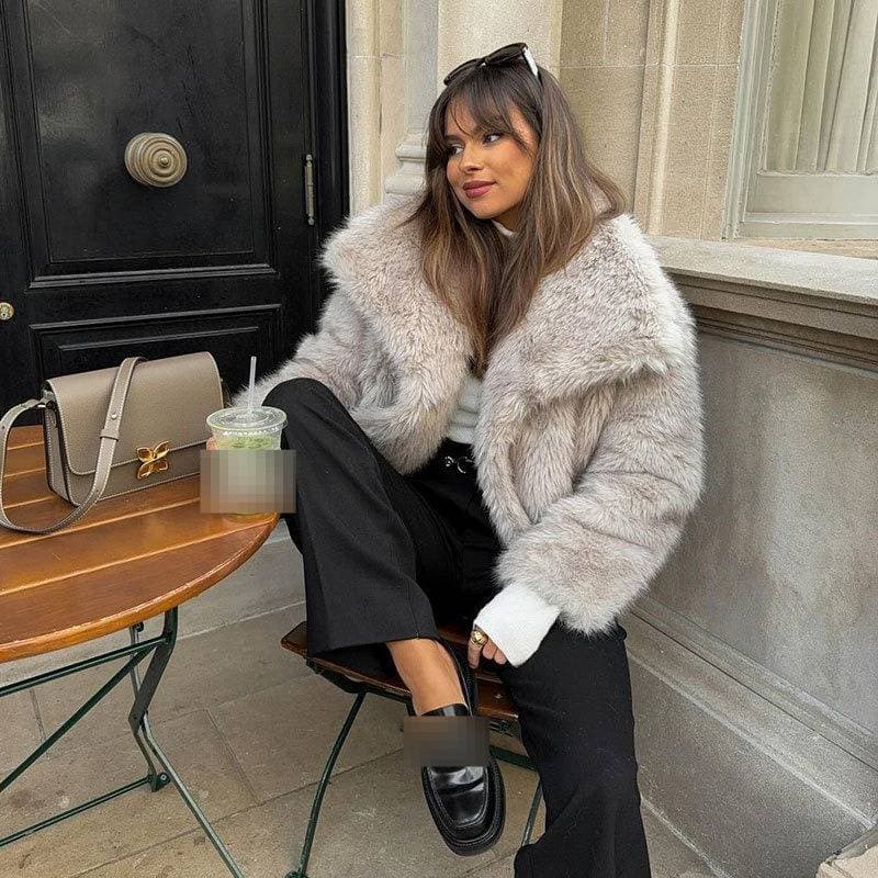 Women's Clothing Luxury Winter Faux Fur Coat For Women - Oversized Lapel Jacket With Big Fur Collar (Milk White, XS-XXL)