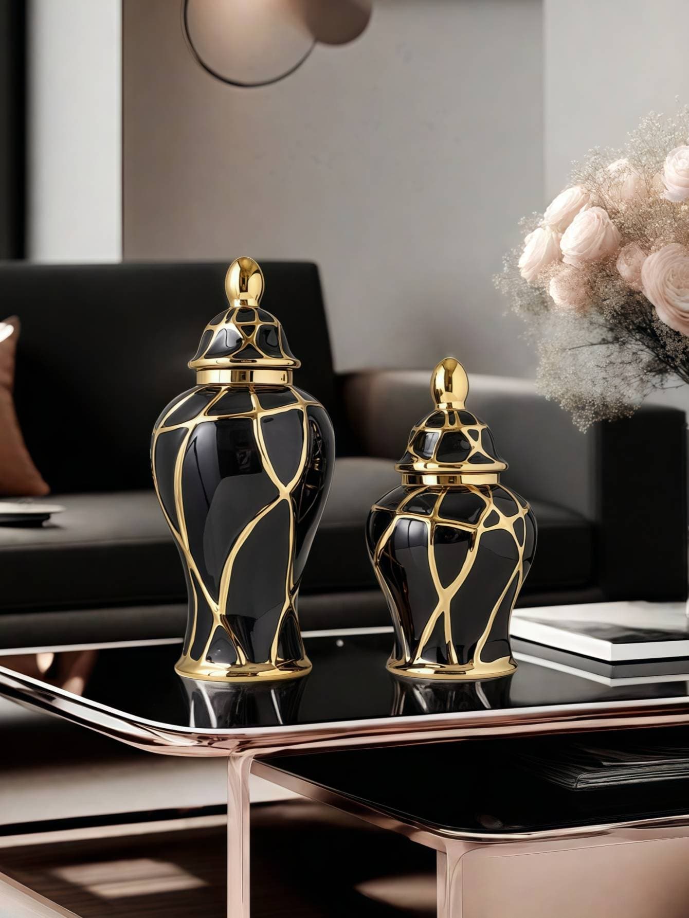 Vase en céramique craquelé de style nordique léger et luxueux, idéal pour une table de salon, des fleurs fraîches, des fleurs séchées, une décoration d'ambiance ou un ornement.