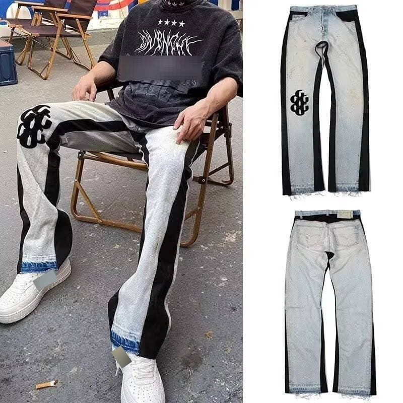 ​Unisex Street Distressed Denim Pants Splatter Paint & Graffiti Wide-Leg Jeans, Vintage Straight-Leg Trousers With Stretch For Urban Fashion​
