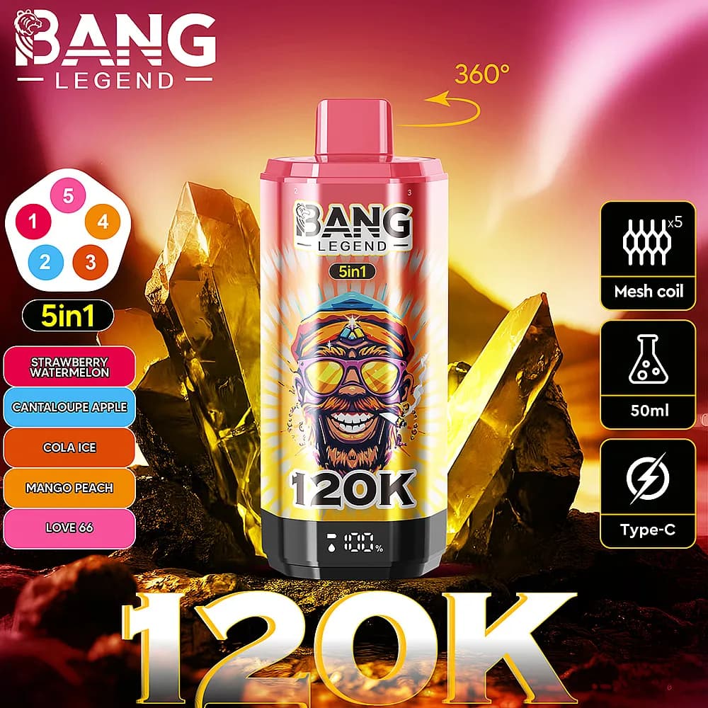 1 à 5 cigarettes électroniques jetables Bang Legend 120K bouffées 5 en 1, saveurs ajustables, mesh premium (entrepôt UE)