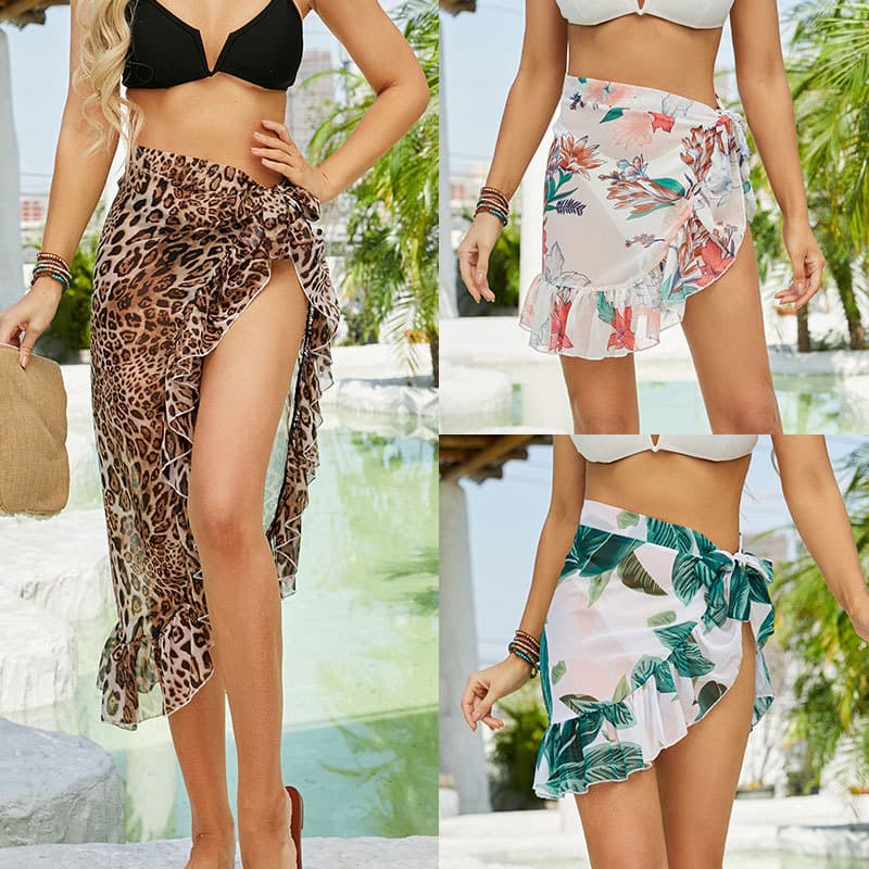 Tie-Dye & Floral Beach Wrap Skirt – Chiffon Bikini Cover-Up (One Size) – Stylish & Lightweight For Summer Vacations​