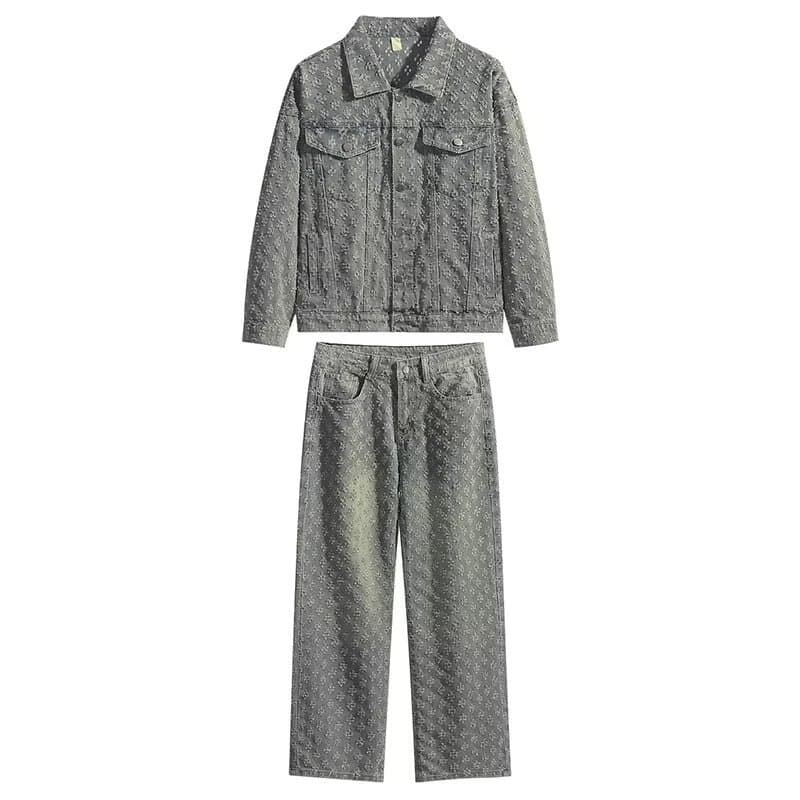Men's Clothing New Men's Versatile Spring And Autumn Jacket Jacquard Casual Trend Lapel Shirt Wide Leg Pants