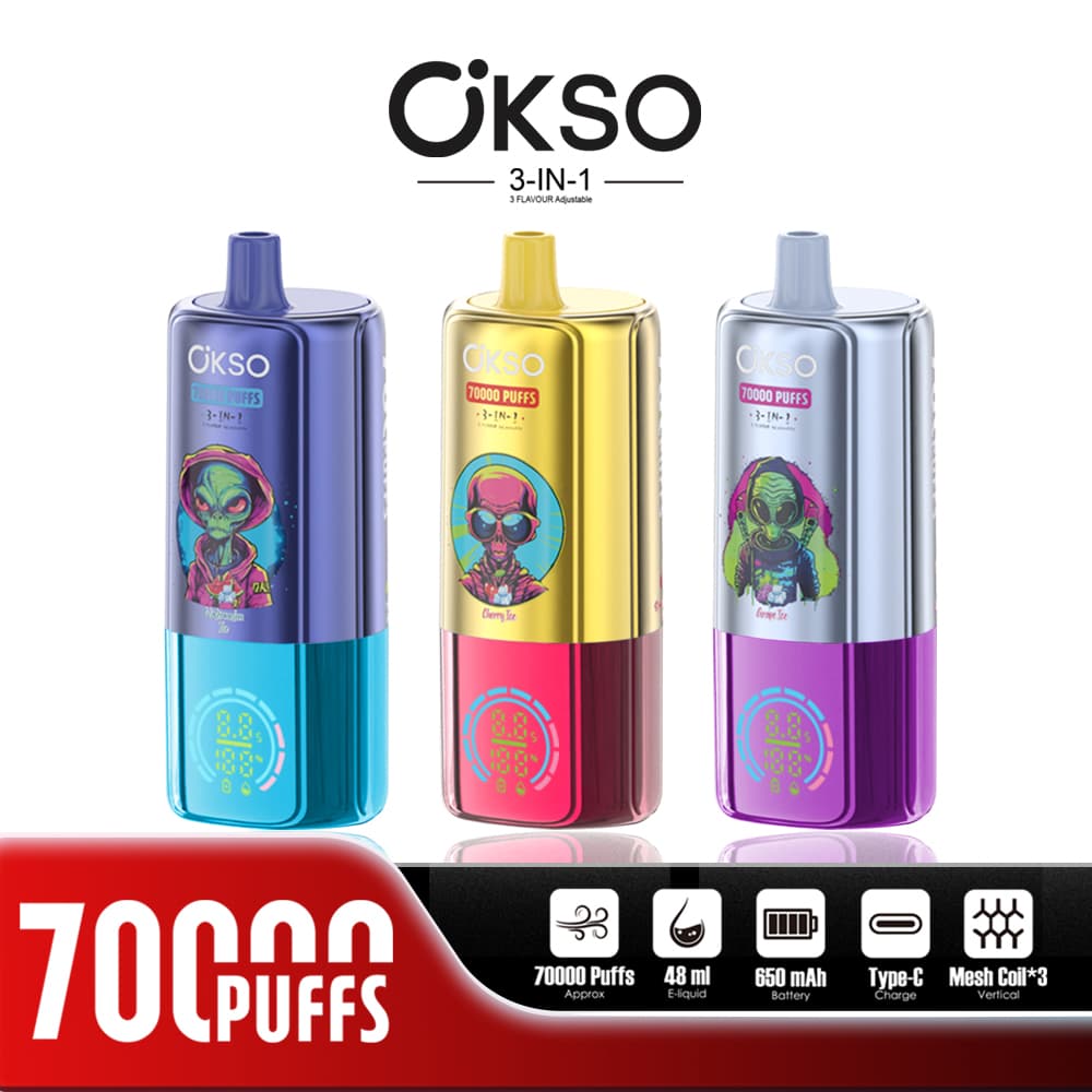 Lot de 10 cigarettes électroniques jetables OKSO à double réservoir, saveurs mixtes, 60 000 bouffées, 60 000 bouffées, originales