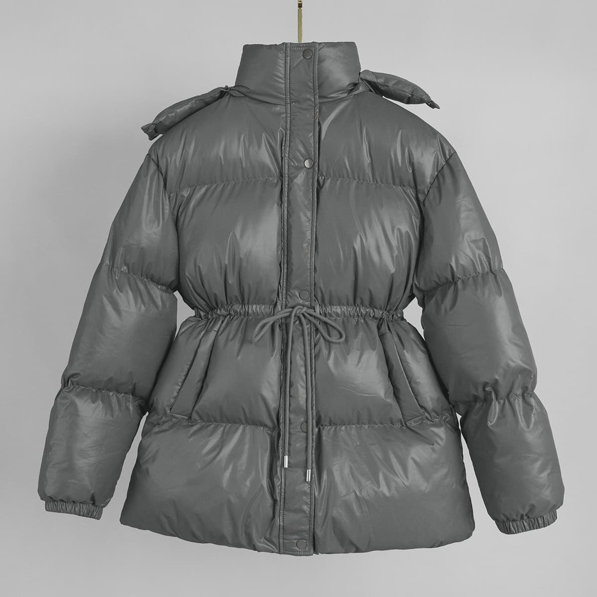 Veste ELLE Cross-Border à cordon de serrage, coupe slim, style européen et américain, collection hiver 2025, capuche zippée, confortable et chaud