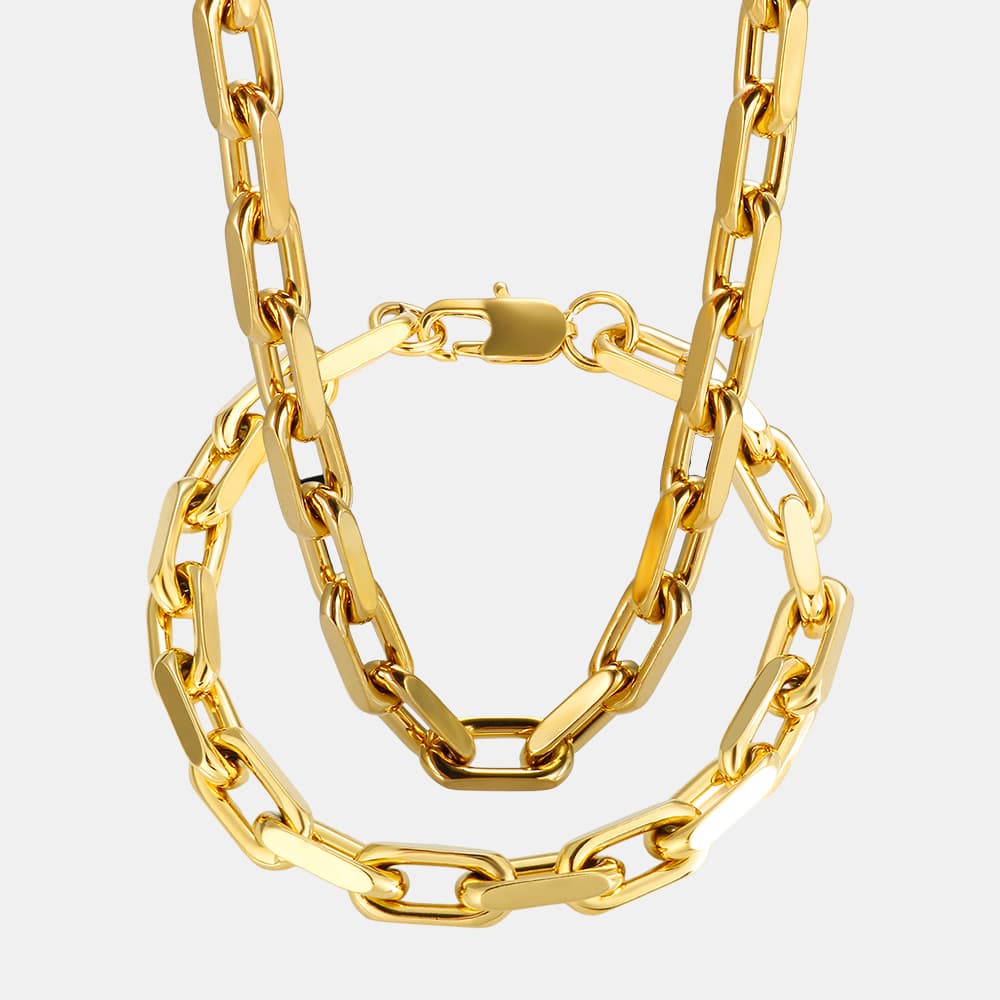 Women's Jewelry Set Fashion Classic Fashion Simple Design Square Corner Square Stainless Steel Chain Necklace Bracelet Jewelry Set