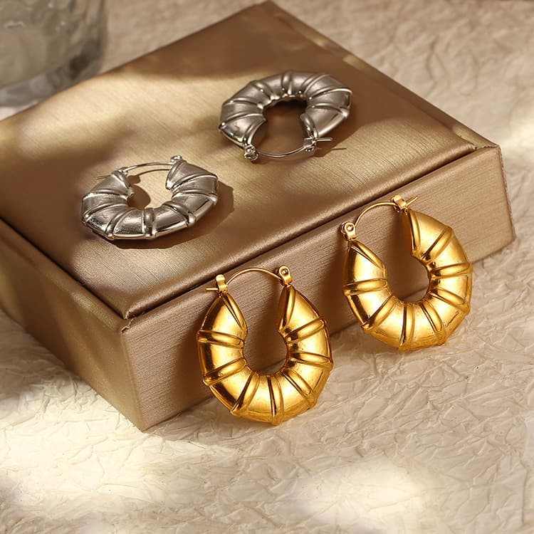 Cross-border European and American fashion solid bamboo stainless steel earrings high-grade simple women's trendy earrings wholesale