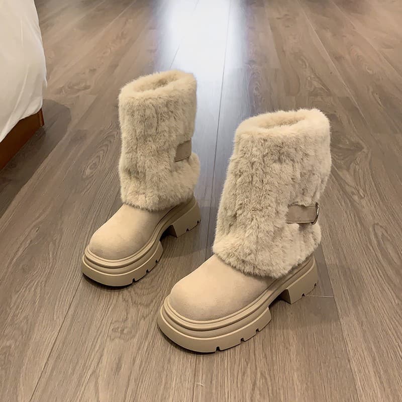 2025 Autumn Winter New Cotton Shoes Grape Mom Same Style Round Toe Furry Warm Thickened Sole Snow Boots For Women