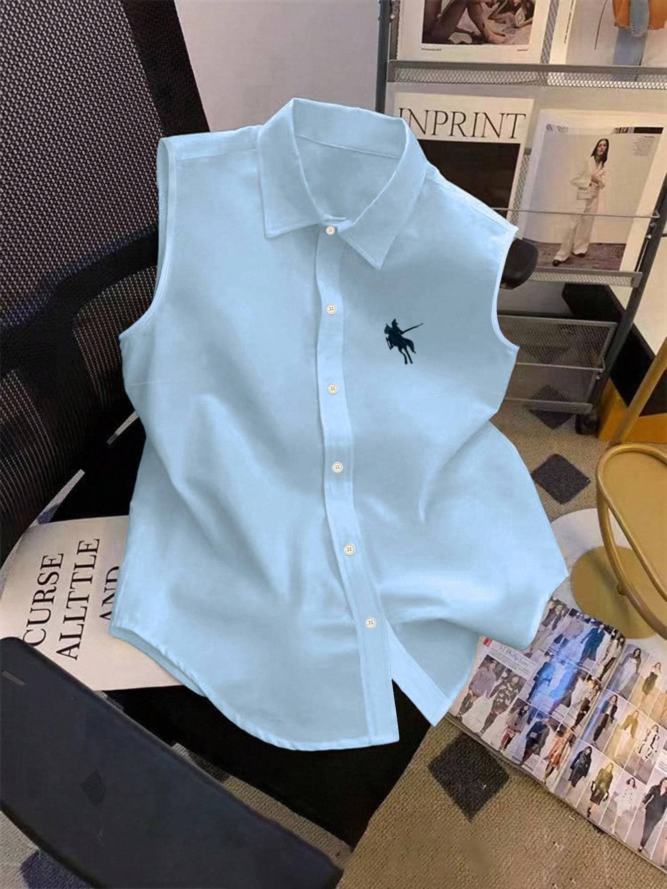 2026 Women's Sleeveless Collared Shirt Featuring A Stylish, Versatile Pony Motif.