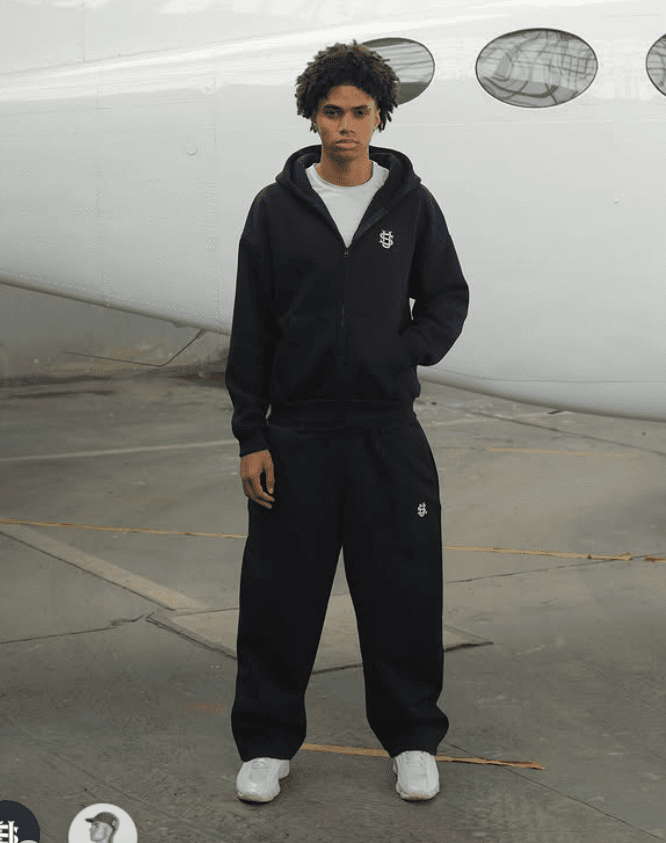 Men's High Street Hip Hop Sweatpants With Hood Zipper Long Sleeve Polyester Black Spring Autumn Winter Micro-Elastic Basic Style