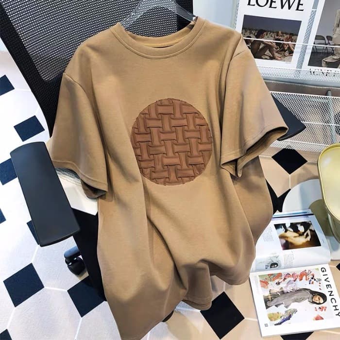 Women's cotton back collar printed short-sleeved T-shirt for women summer Korean style loose large casual top