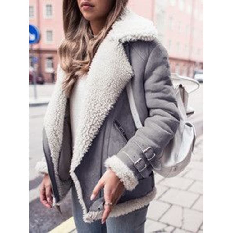 Motorcycle deerskin velvet lambswool coat women's lapel fur cotton coat
