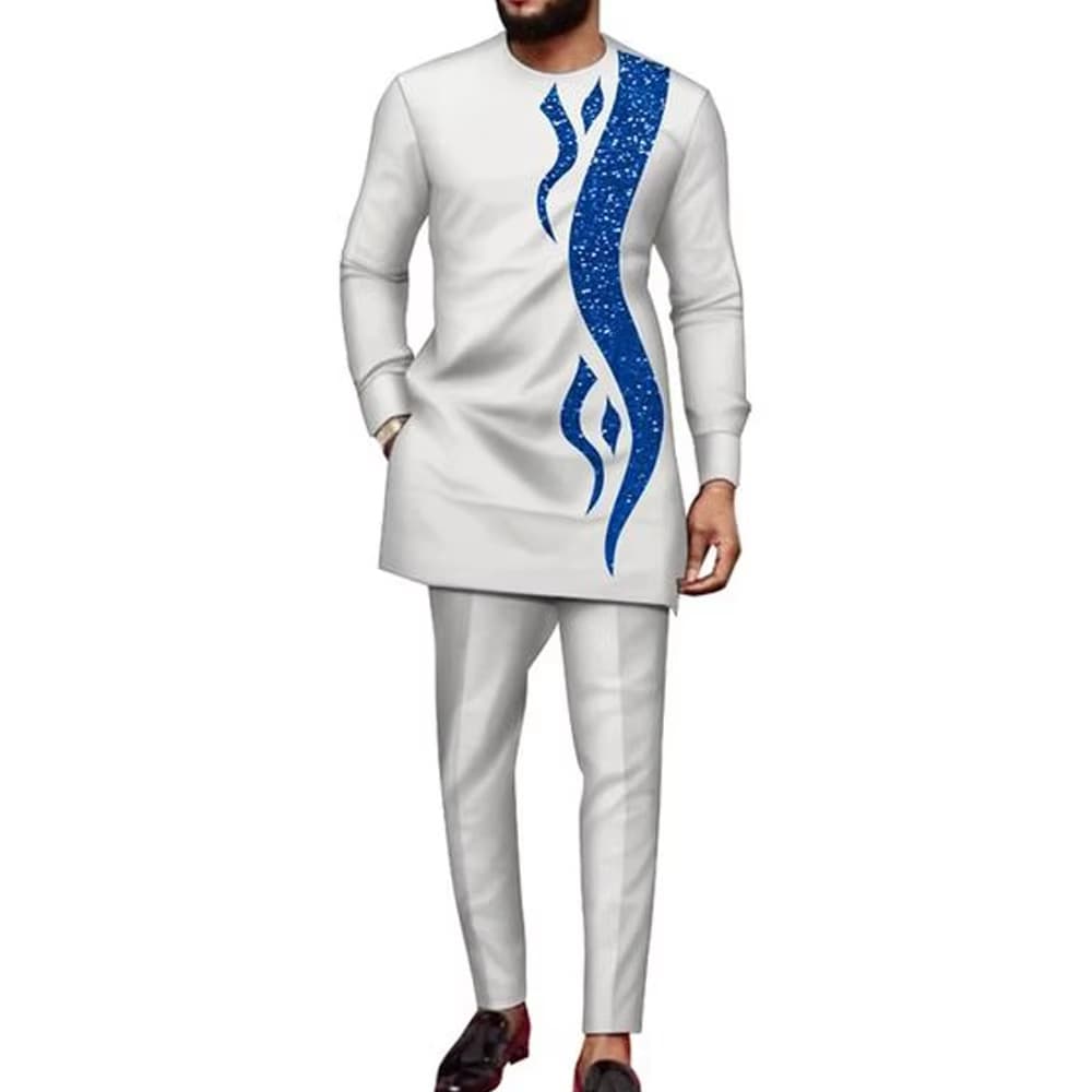 Costume noir africain décontracté brodé pour homme, manches longues, idéal pour les mariages et les banquets.