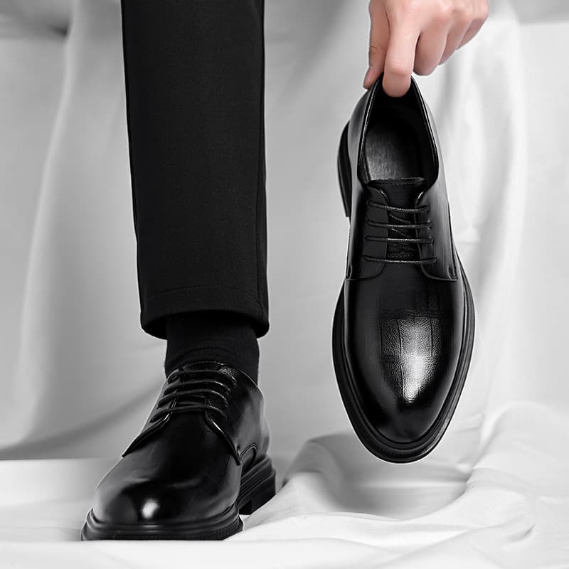 Men's Dress Shoes Heightening 6cm Business Formal Wedding Groom Shoes Thick Bottom Leather Rubber Sole Adult Footwear